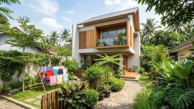 Desain Rumah dengan Kebun dan Area Jemur dalam Satu Lahan/AI Generated
