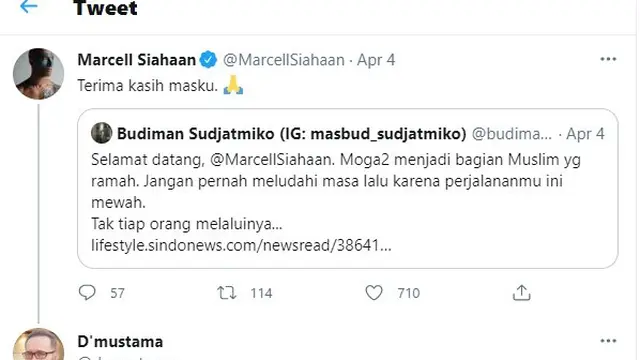 Warganet menyarankan Marcell Siahaan bertemu Arie Untung (Twitter)
