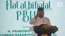 Presiden Terpilih Prabowo Subianto menyampaikan pidato saat menghadiri halalbihalal Pengurus Besar Nahdlatul Ulama (PBNU) di Kantor PBNU, Jakarta, Minggu (28/4/2024). (merdeka.com/Arie Basuki)