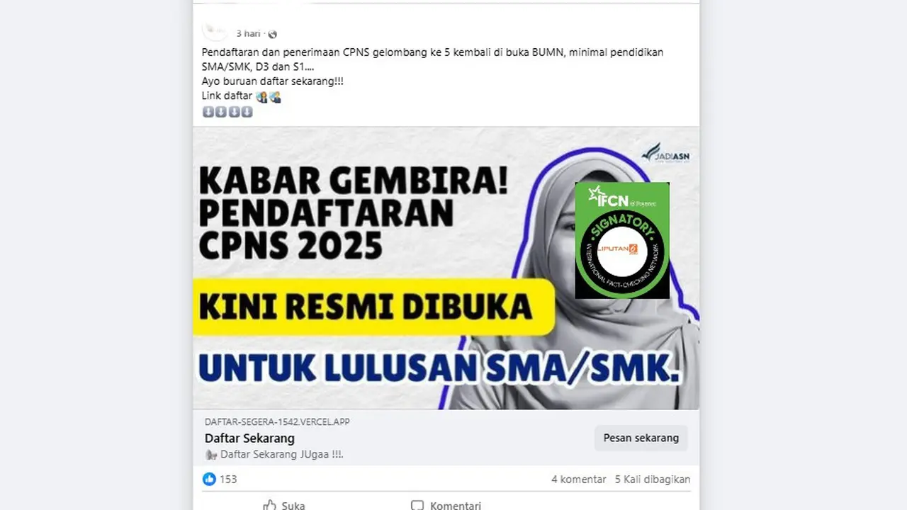 Tangkapan layar klaim link pendaftaran CPNS BUMN 2025 minimal lulusan SMA/SMK