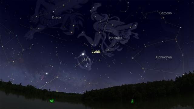 Radiant atau titik asal dari hujan meteor Lyrid berada di rasi Hercules, dekat perbatasan dengan konstelasi Lyra. (Aplikasi SkySafari)