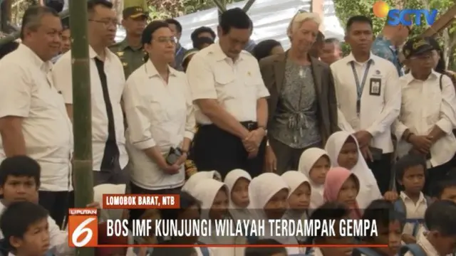 Managing Director IMF Christine Lagarde melihat perkembangan pembangunan hunian sementara para korban gempa di Lombok Barat.