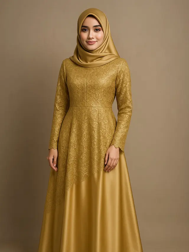 7 Gamis Syari Brokat Kombinasi Satin Mewah 2025, Bikin Penampilan Anggun dan Berkelas