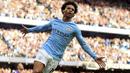 Pemain Manchester City, Leroy Sane merayakan golnya ke gawang Stoke City pada lanjutan Premier League di Etihad Stadium, Manchester, (14/10/2017). City menang 7-2. (Mike Egerton/PA via AP)