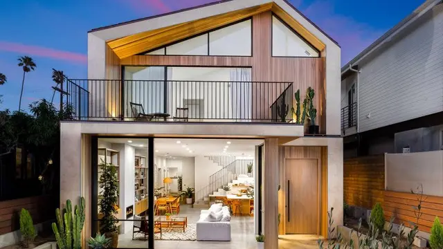 Rumah Minimalis dengan Fasad Geometris dan Material Alam