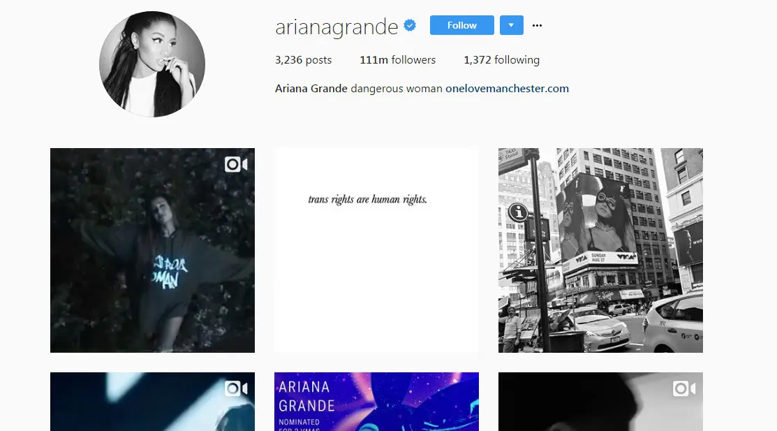 Akun Instagram Ariana Grande diikuti oleh 111 juta follower (Liputan6.com/ Agustin Setyo W)