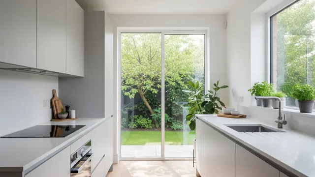 Desain Galley Kitchen dengan Pintu Kaca