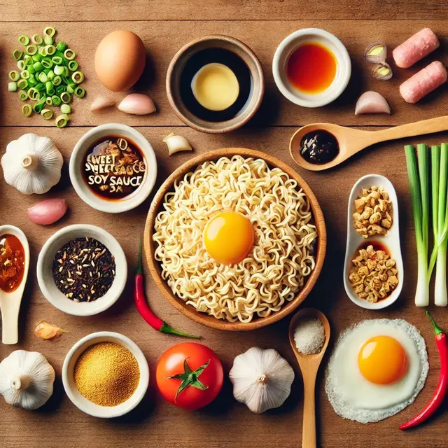 illustrasi bahan-bahan mie goreng