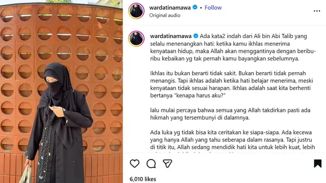 Unggahan Wardatina Mawa. (Instagram/ wardatinamawa)