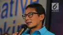 Sandiaga Uno saat berbicara dalam acara diskusi milenial di kawasan Jakarta, Minggu (14/7/2019). Diskusi bertema ‘Sikap Milenial Pasca Pilpres 2019 & Peran Serta Milenial dalam Menciptakan Lapangan Kerja dan Industri Kreatif’. (Liputan6.com/Faizal Fanani)
