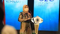 Menaker Ida Fauziyah saat memberikan arahan dalam Rapat Koordinasi Pelaksanaan Dana Dekonsentrasi tahun 2022 di Jakarta, Selasa (15/3/2022). (Istimewa)