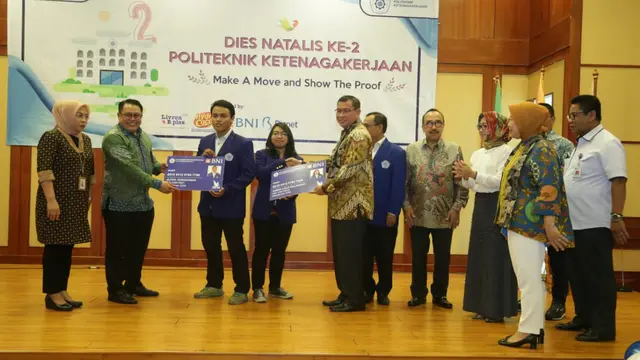 Dies Natalis ke-2 Poltekaner di auditorium Polteknaker, kota Bekasi, Jawa Barat, Kamis (31/10/2019).
