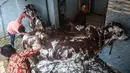 Seorang pria mencuci sapi untuk pelanggan di tempat cucian mobil di Karachi, Pakistan, Rabu (14/7/2021). Tempat pencucian mobil itu justru ramai didatangani para pemilik hewan kurban yang meminta sapi ataupun kambing mereka dimandikan dengan saksama menjelang Idul Adha. (Rizwan TABASSUM / AFP)