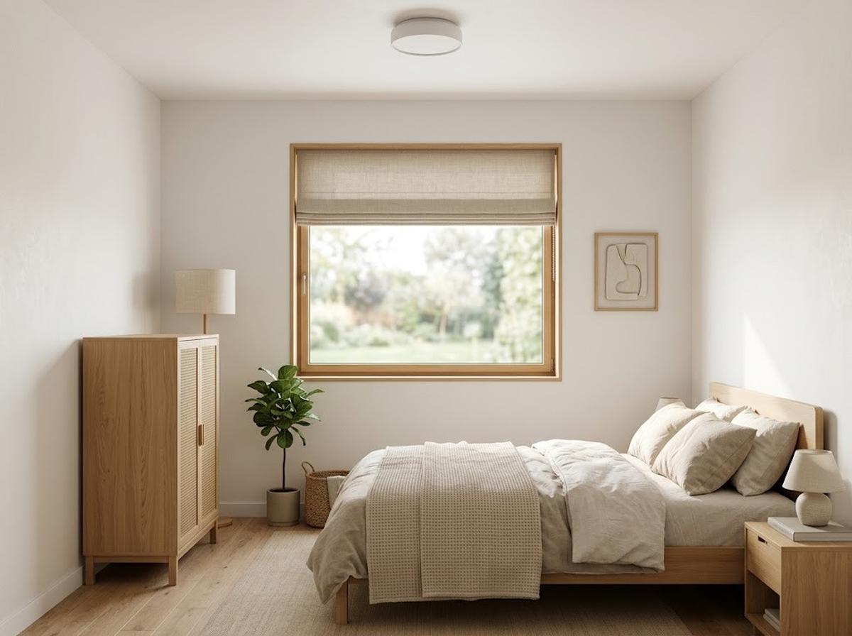 Jendela dengan Roller Blind untuk Gaya Minimalis dan Japandi