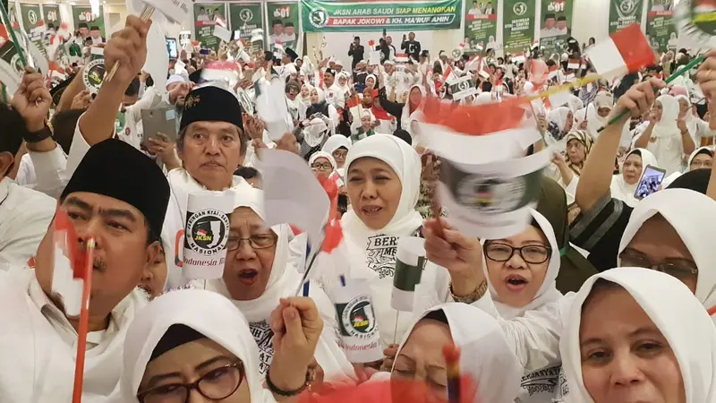 Jaringan Kiai Santri Nasional (JKSN), Gubernur Jawa Timur terpilih, Khofifah Indarparawansa  bersama 800 Warga Negara Indonesia (WNI) yang ada di Arab Saudi berkumpul mendeklarasikan dukungan kepada pasangan calon presiden dan wakil presiden nomor urut 0