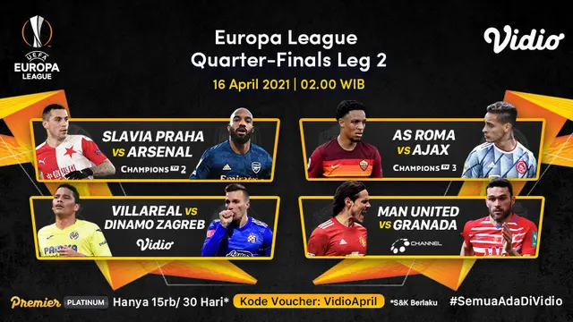 Jadwal leg kedua perempat final Liga Europa di Vido