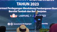 Sekretaris Jenderal Kementerian Perdagangan Suhanto menutup Rapat Kerja Kemendag 2023, di Bandar Lampung, Jumat (3/3/2023).