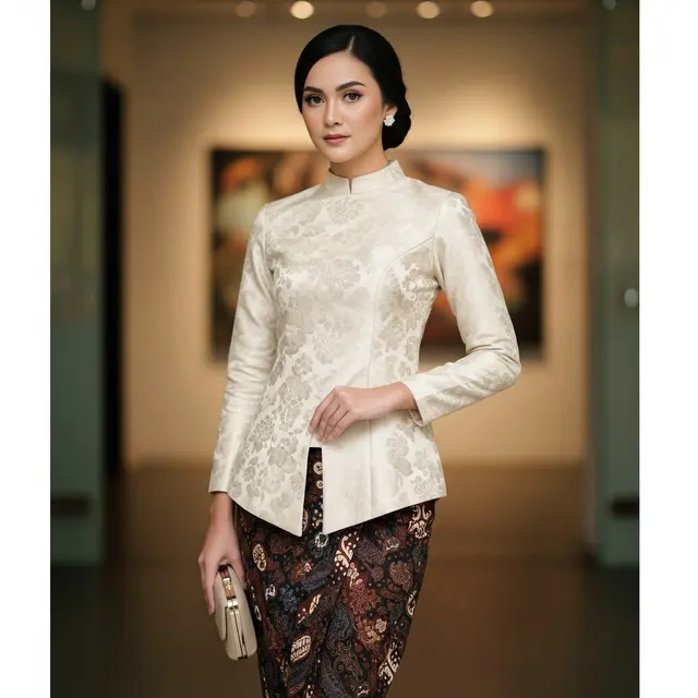 Model Kombinasi Warna Atasan Brokat dan Bawahan Batik (Image by Gemini AI)