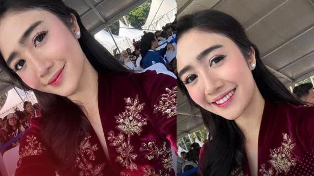 Pesona Febby Rastanty di Hari Bhayangkara ke-79, Tampil Anggun Kenakan Kebaya Velvet Burgundy