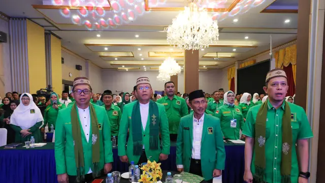 Plt Ketua Umum Partai Persatuan Pembangunan (PPP) Muhamad Mardiono saat menghadiri konsolidasi bacaleg dan temu kader se-Gorontalo, di Ballroom Hotel Green Q, Gorontalo, Minggu (23/7/2023).
