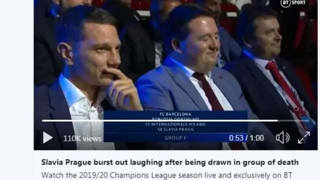 Reaksi delegasi SK Slavia Prague di acara drawing Liga Champions 2019/2020