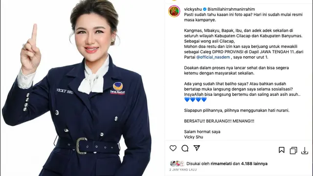 Vicky Shu Awali Masa Kampanye dengan Permohonan Doa dan Restu kepada Masyarakat: Sebagai Wong Asli Cilacap, Izinkan Saya Berjuang. (instagram.com/vickyshu)
