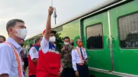 Hari ini Rangkaian KA Angkutan mudik motor gratis diberangkatkan secara perdana di stasiun Jakarta Gudang (dok: KAI Logistik)