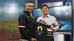 Chef de Mission (CdM) Kontingen Indonesia untuk Olimpiade Paris 2024, Anindya Novyan Bakrie (kiri) bersama Direktur Utama SCM, Sutanto Hartono usai melakukan pertemuan di SCTV Tower, Jakarta, Rabu (17/7/2024). (Liputan6.com/Herman Zakharia)