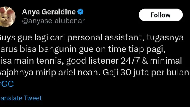 [Fimela] Cuitan Anya Geraldine di Twitter