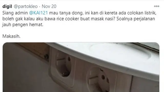 Bolehkah Colokan Listrik di Gerbong Kereta Dipakai untik Masak Nasi dan Nonton TV?