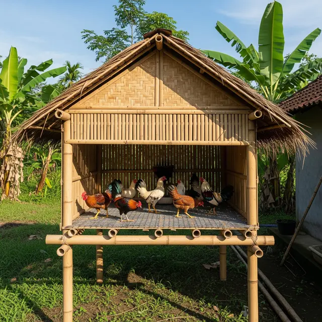 Desain Kandang Ayam Bambu Sirkulasi Udara Maksimal Bikin Ayam Cepat Besar (Image by Gemini AI)
