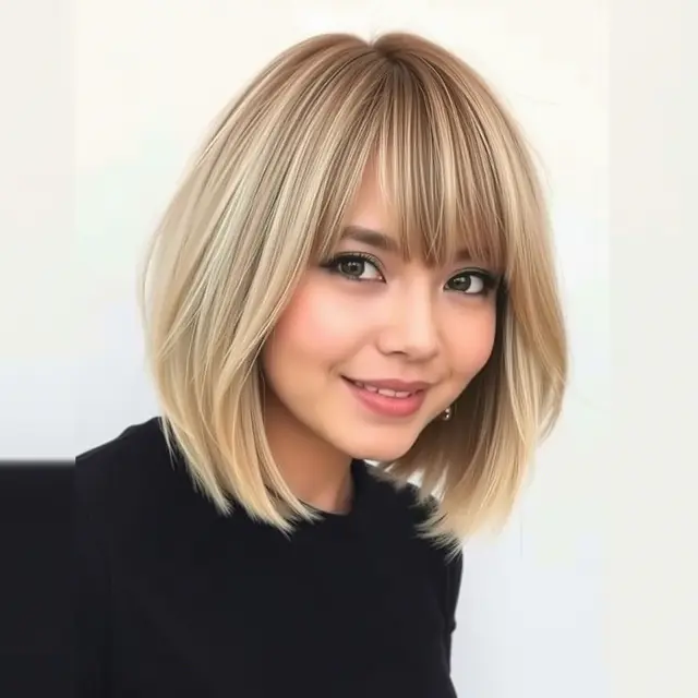 Bob Bertekstur dengan Curtain Bangs Pendek