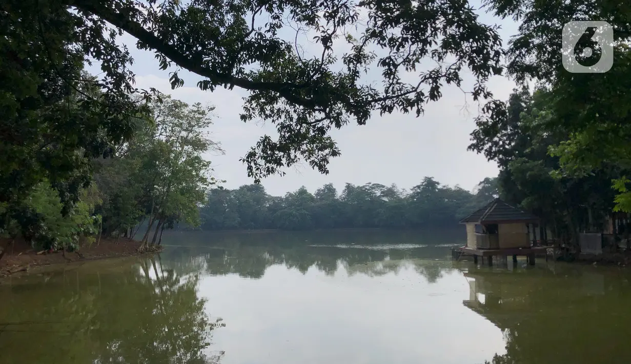 Suasana Waduk Rawa Dongkal di kawasan Cibubur, Jakarta Timur, Rabu (29/7/2020). Pemerintah Kota (Pemkot) Administrasi Jakarta Timur berencana menjadikan Waduk Tiu, Waduk Setu, dan Waduk Rawa Dongkal menjadi kawasan ekowisata. (Liputan6.com/Immanuel Antonius)