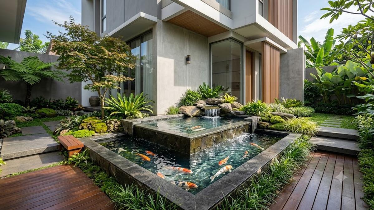 8 Kolam Ikan Bertingkat untuk Lahan Sempit, Rumah Terasa Segar dan Estetik