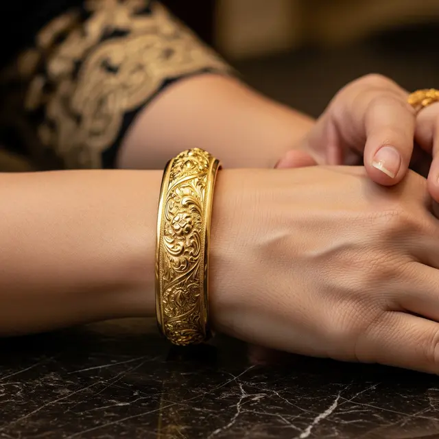 9 Gelang Emas Ukir Halus tapi Bernilai Tinggi untuk Wanita Usia 50+, Pesona Abadi