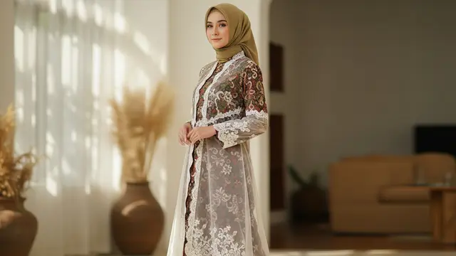 9 Model Gamis Batik Brokat Desain Rapi dan Tidak Ramai
