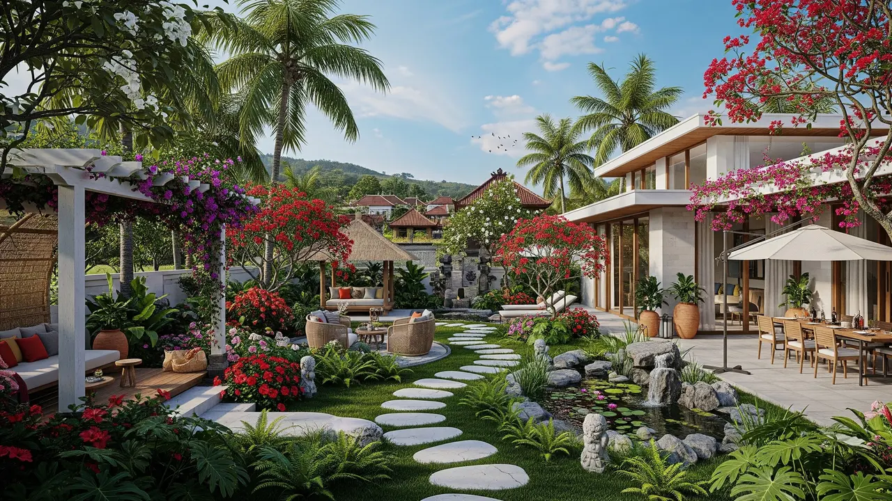 Desain Kebun Rumah di Desa Konsep Villa Modern