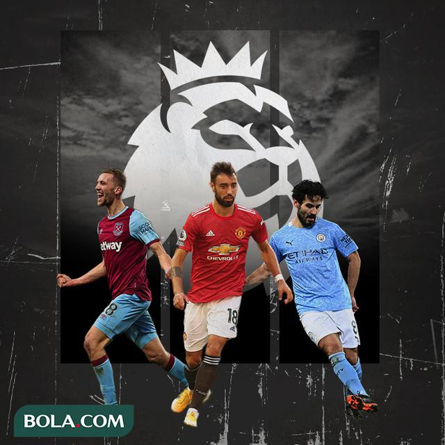 Tomas Soucek, Bruno Fernandes dan Ilkay Gundogan