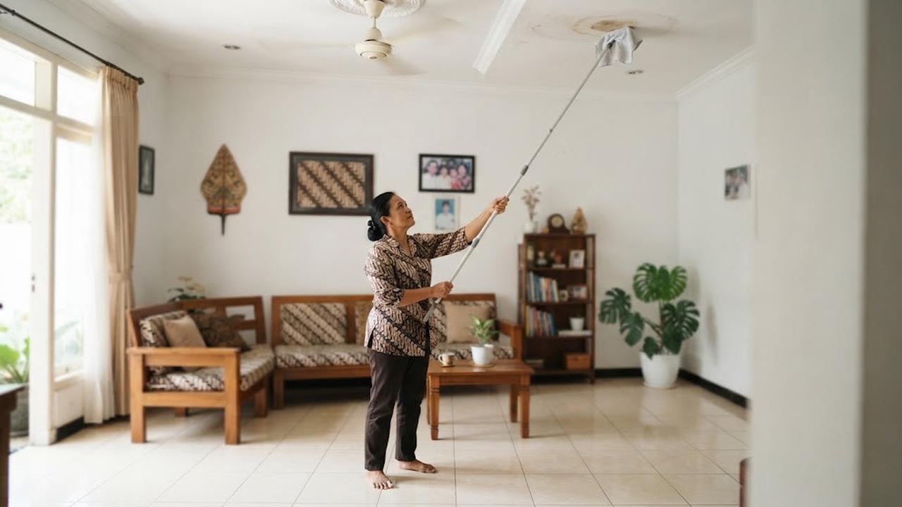 Cara membersihkan plafon tanpa tangga dengan menggunakan kain lembap