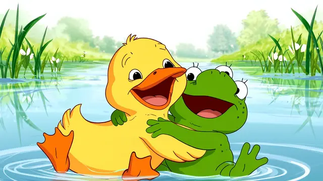 Cerita fabel Bebek dan Katak (Foto: Reve Art AI)