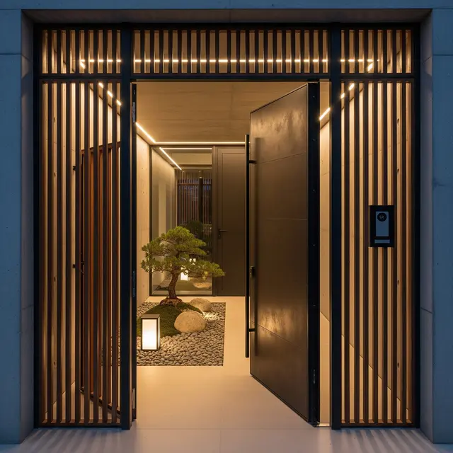 inspirasi jalur masuk rumah agar privasi penghuni tetap terjaga  (Image by Gemini)