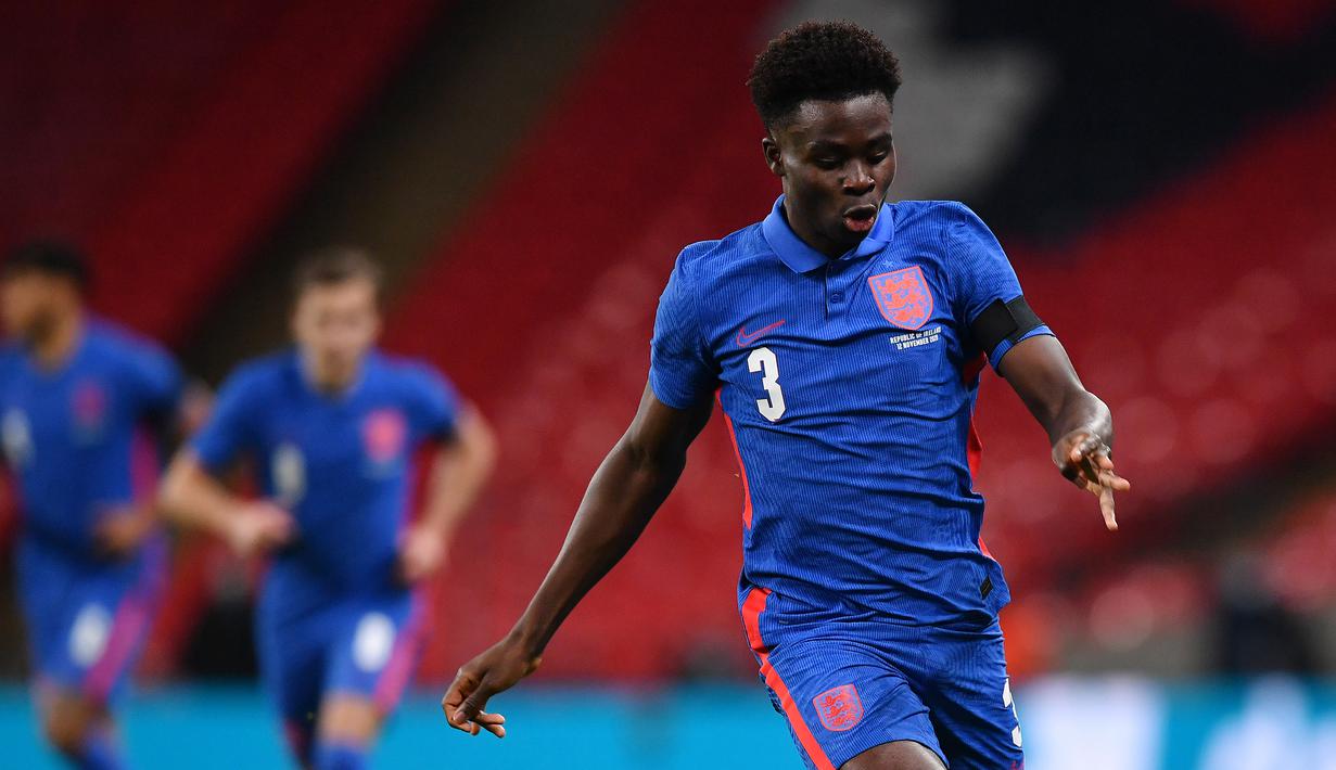 2. Bukayo Saka (19 tahun) - Bukayo Saka tampil apik bersama timnas Inggris pada laga persahabatan dan UEFAN Nations League. Pemain klub Arsenal ini turut menyumbangkan satu asists dari tiga laganya bersama timnas Inggris. (AFP/Ben Stansall/pool)