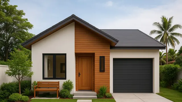 Desain Rumah Sederhana 7x12 dengan Taman Mini dan Garasi/Ilustrasi gambar oleh AI