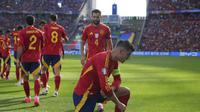 Alvaro Morata merayakan gol pertama Spanyol ke gawang Kroasia pada laga pertama grup B Euro 2024 di stadion Olympia, Berlin, Sabtu (15/6/2024)  (AP Photo/Sunday Alamba)