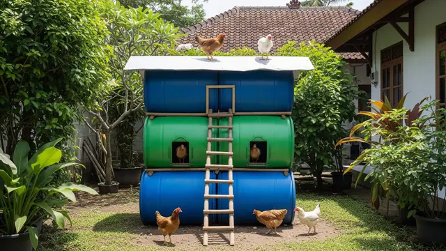 Model Kandang Ayam Mini dari Tong Bekas yang Mudah Dipindahkan