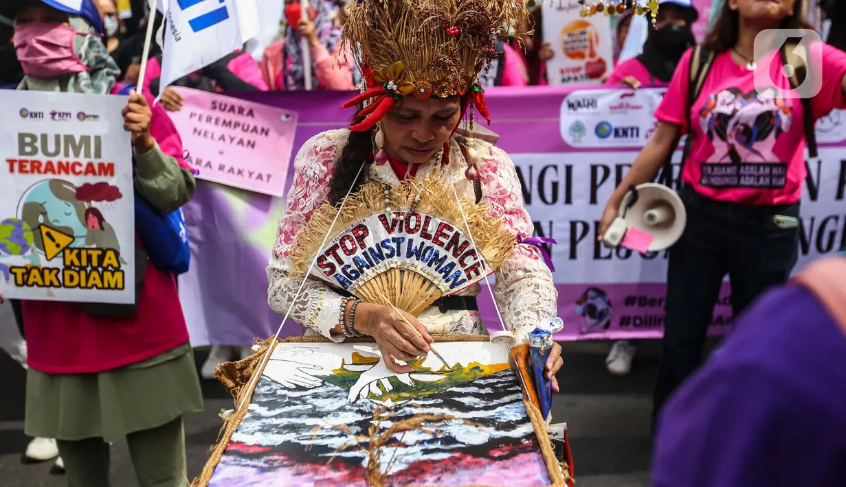 Tahun ini, UN Women mengusung tema "Invest in Women: Accelerate Progress". Tema ini menekankan pentingnya berinvestasi dalam potensi dan kemampuan perempuan untuk mempercepat kemajuan dalam masyarakat dan ekonomi secara keseluruhan. (Liputan6.com/Angga Yuniar)
