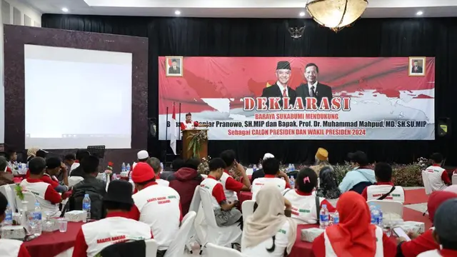 Ratusan warga di Sukabumi yang tergabung dalam Baraya Sukabumi menggelar deklarasi dukungan untuk pasangan Capres dan Cawapres nomor urut tiga Ganjar Pranowo-Mahfud MD (Istimewa)