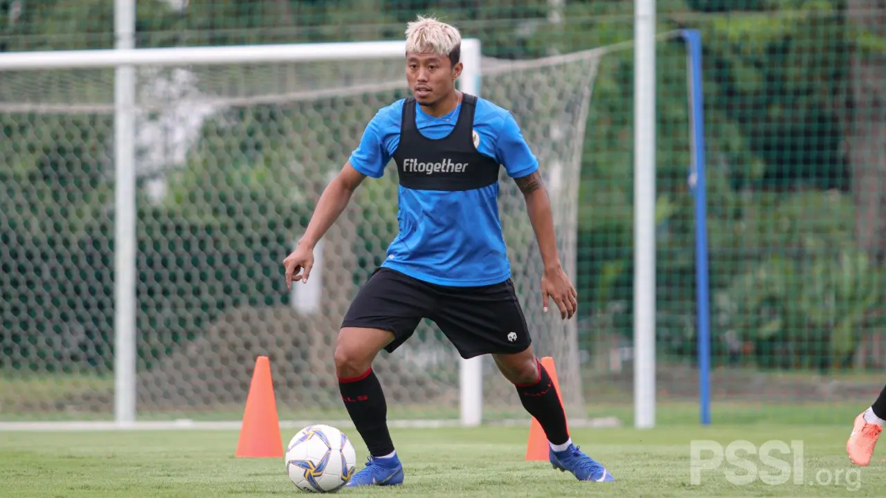 Penyerang Timnas Indonesia, Kushedya Yudo pada pemusatan latihan.