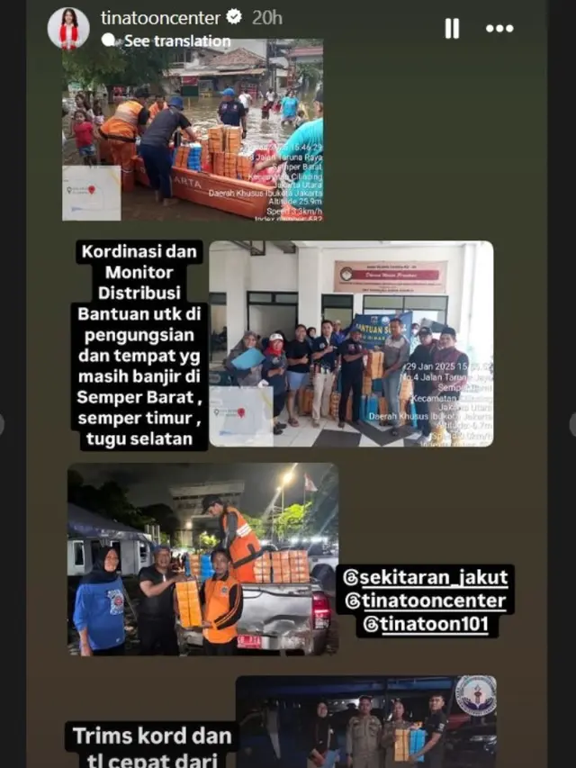 Tina Toon Kerahkan Tim Buat Pantau dan Bantu Korban Banjir di Kelapa Gading