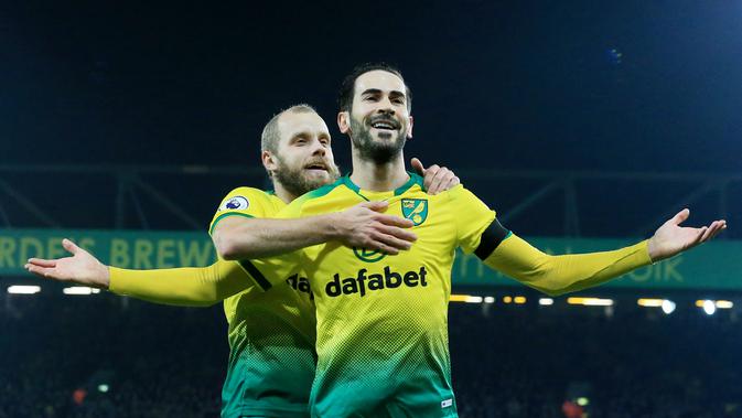 Dua pemain Norwich City. (AFP/Lindsey Parnaby)